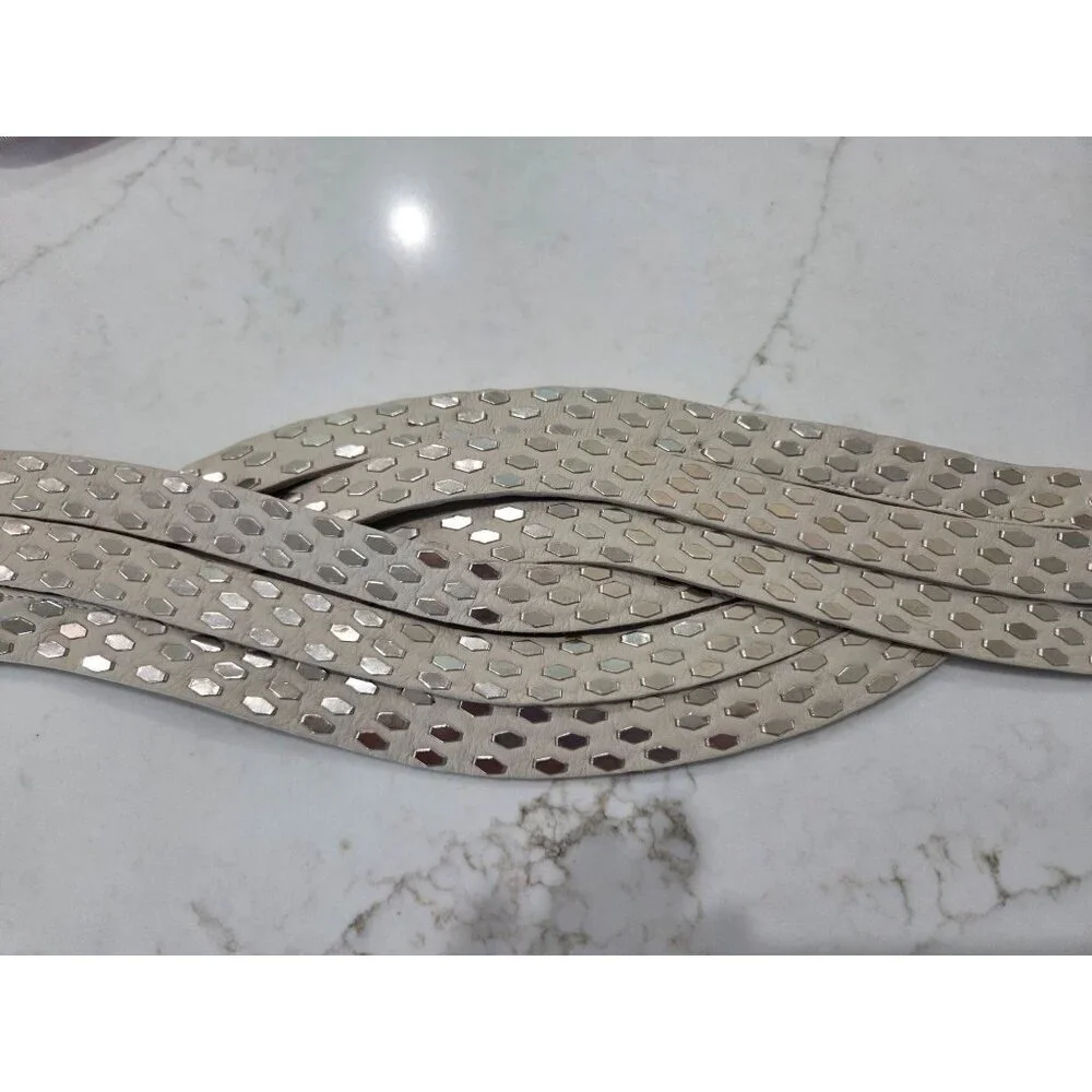 B-Low The Belt Studded Leather Wrap Belt Sz Large Ivory Silver‎ Accents Designer